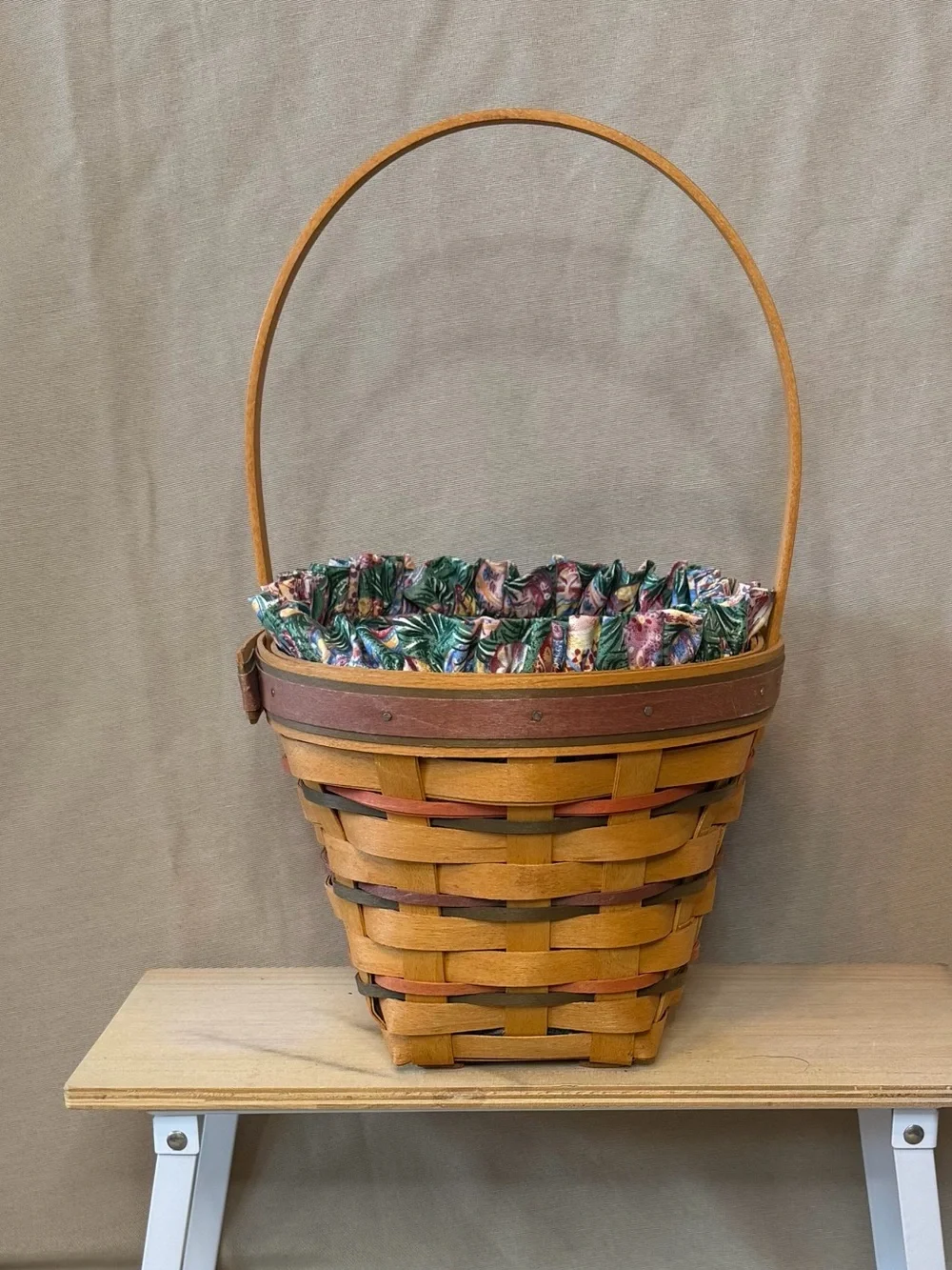 Longaberger Brown Basket with Easter Multicolor Floral Liner